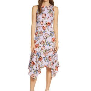 Maggy London Lavender Purple Floral Printed Charmuese Botanical Dress Size 4